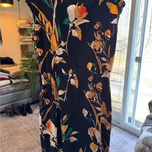 The Limited Blue Dress with Mustard, Green & White Floral Accents